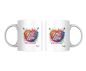 Preview: Beide Seiten der personalisierten Tasse „Knit with Love“ in leuchtenden Farben.